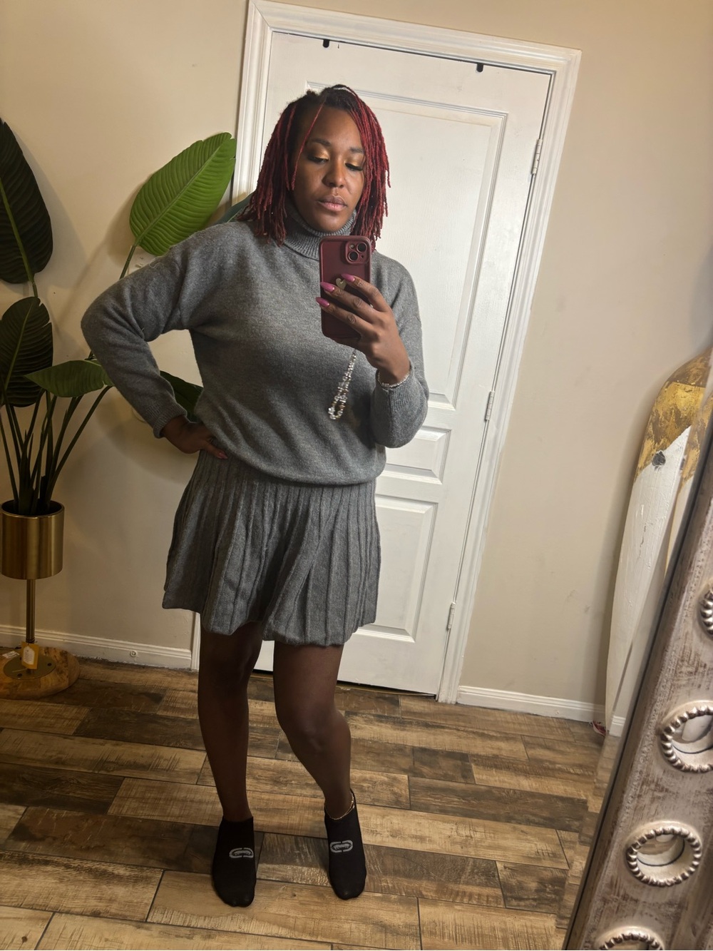 SHEIN Gray Knit Pleated Circle Skirt Sweater Set